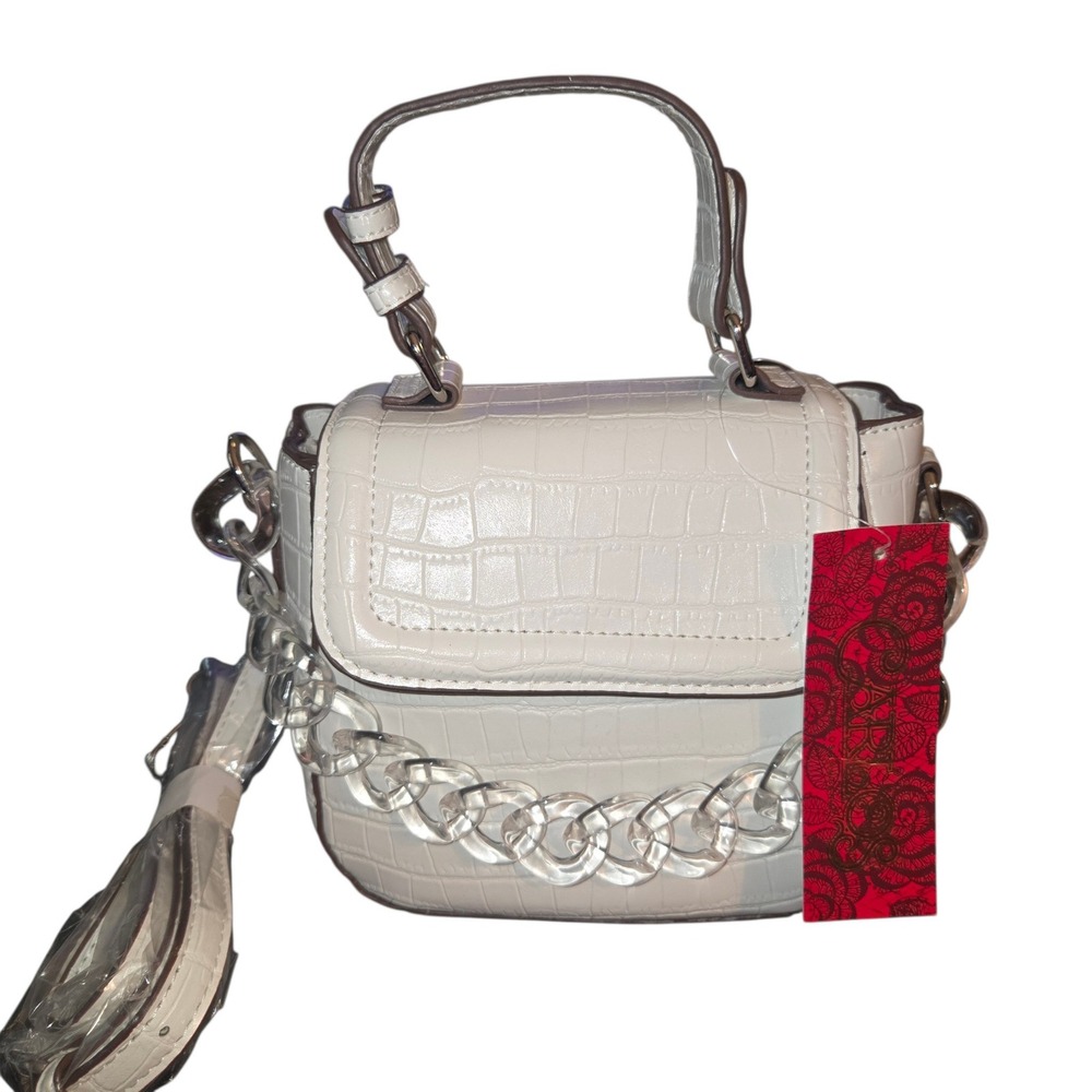 Carlos Santana Crossbody Bag Womens Medium White Faux Croc Acrylic Chain NWT